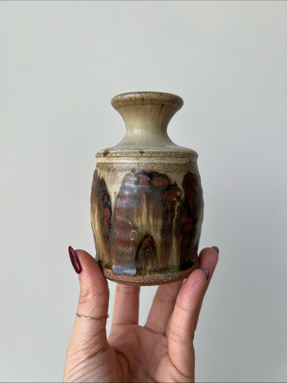 Vintage Handmade Pottery Vase Small Neutral